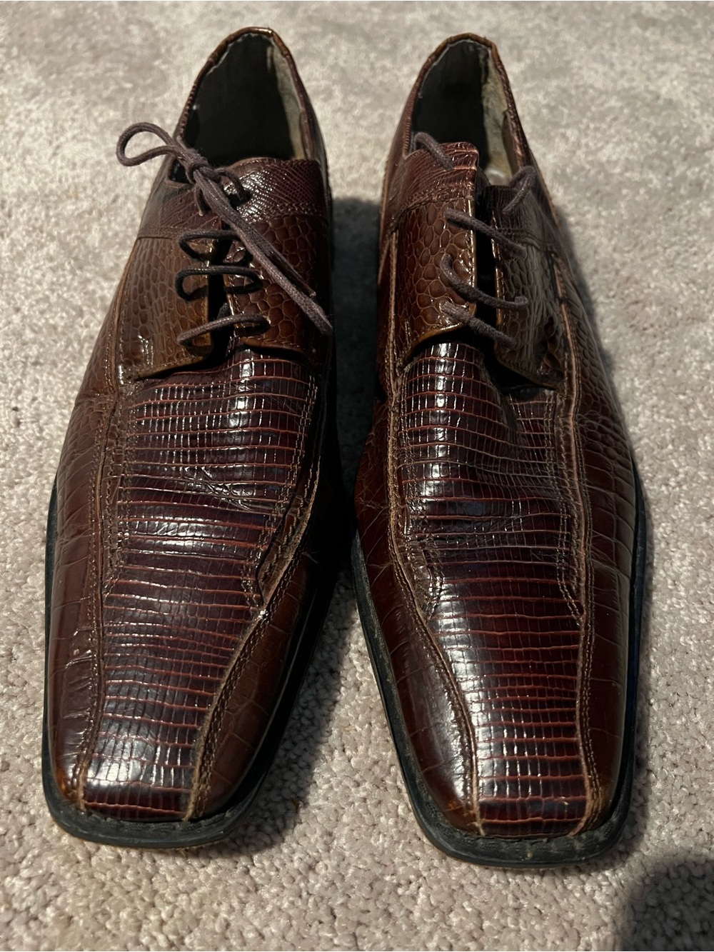 Stacy Adams Dark Brown Croc-Embossed Leather Lace-Up Dress Shoes